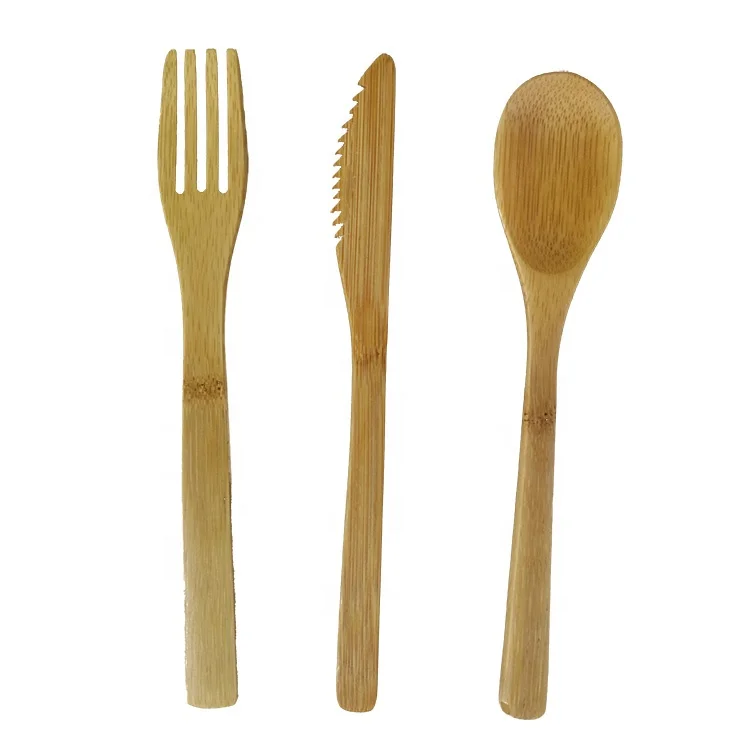 High quality source assured 20cm bamboo knife fork and spoon portable bamboo cutlery kit LFGB dinner set
