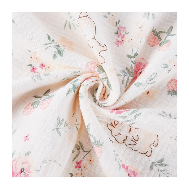Stock pigment printing custom printed double gauze muslin fabric wholesale organic cotton for children