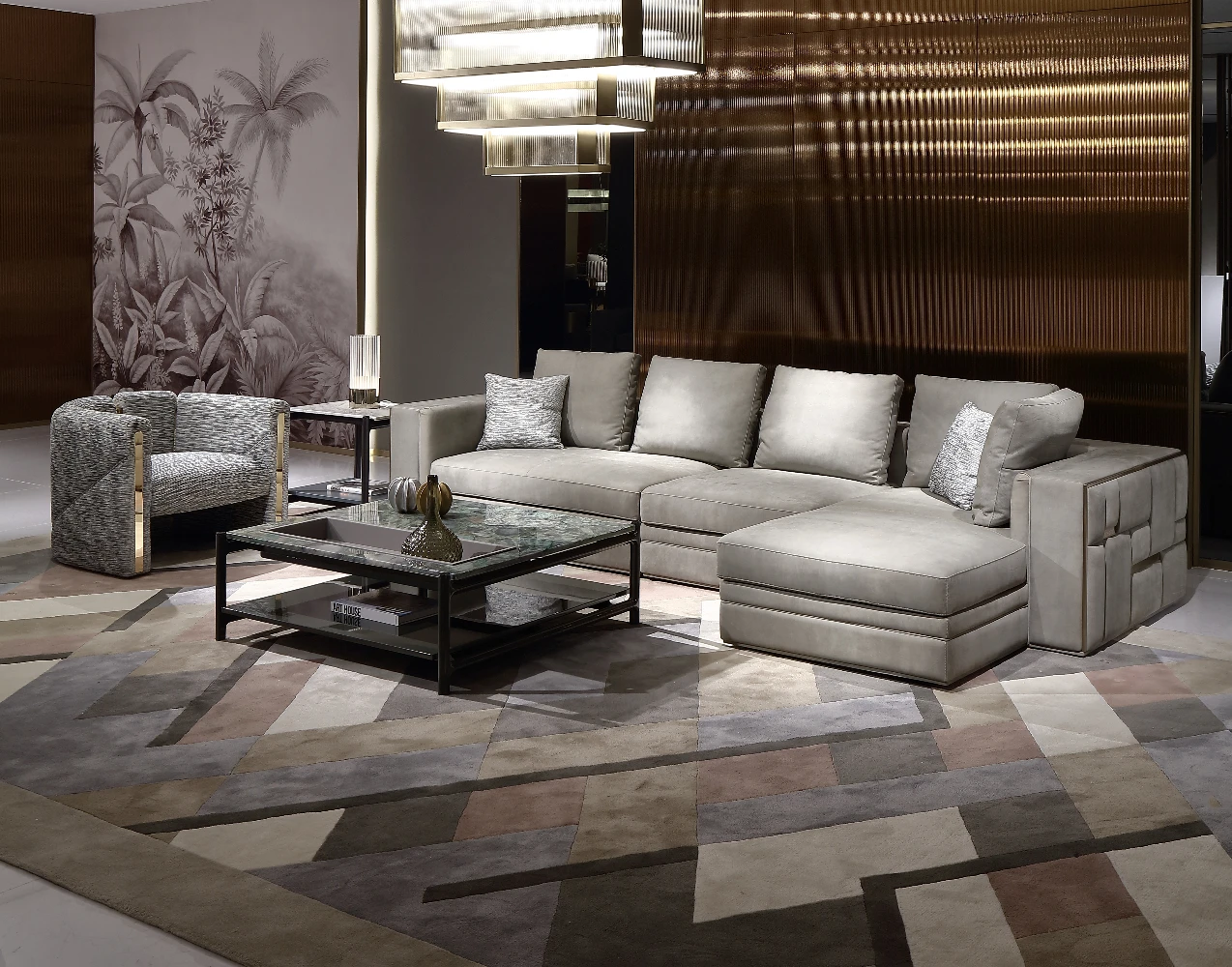 Modern Italian Luxury Leather Sofa Set High-End Corner Module Combination Home Villa Mansion Living Room Furniture