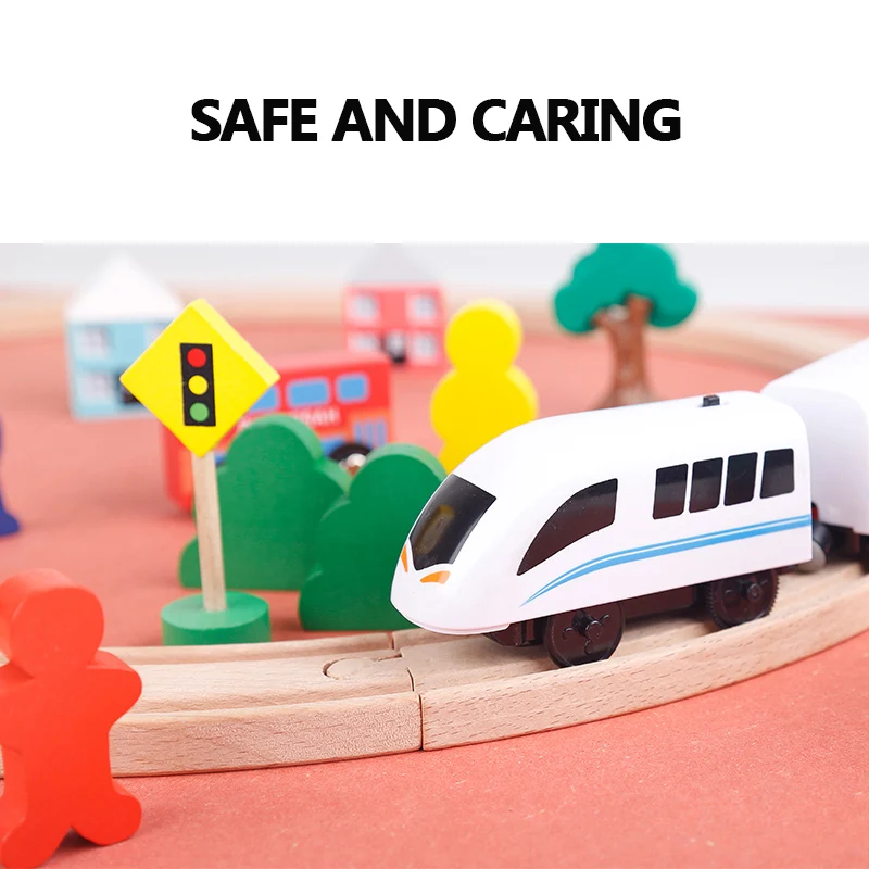  High quality wooden train track assembly set toy wood shed model with DIY