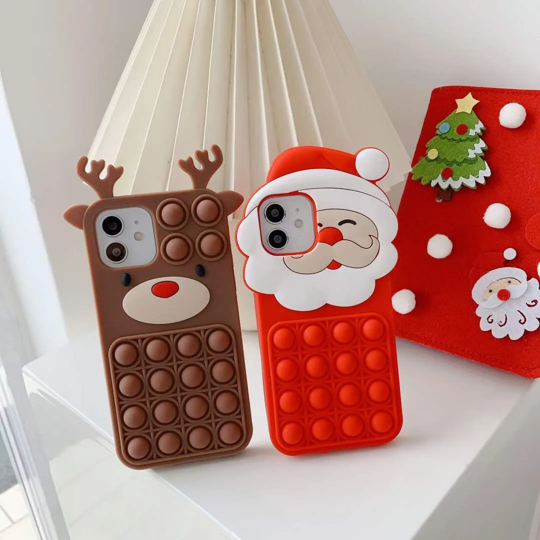Christmas Design 3D Bubble Squeeze Elk Deer Soft Silicone Shockproof Phone Case for iPhone 13 Pro Max 12 Mini