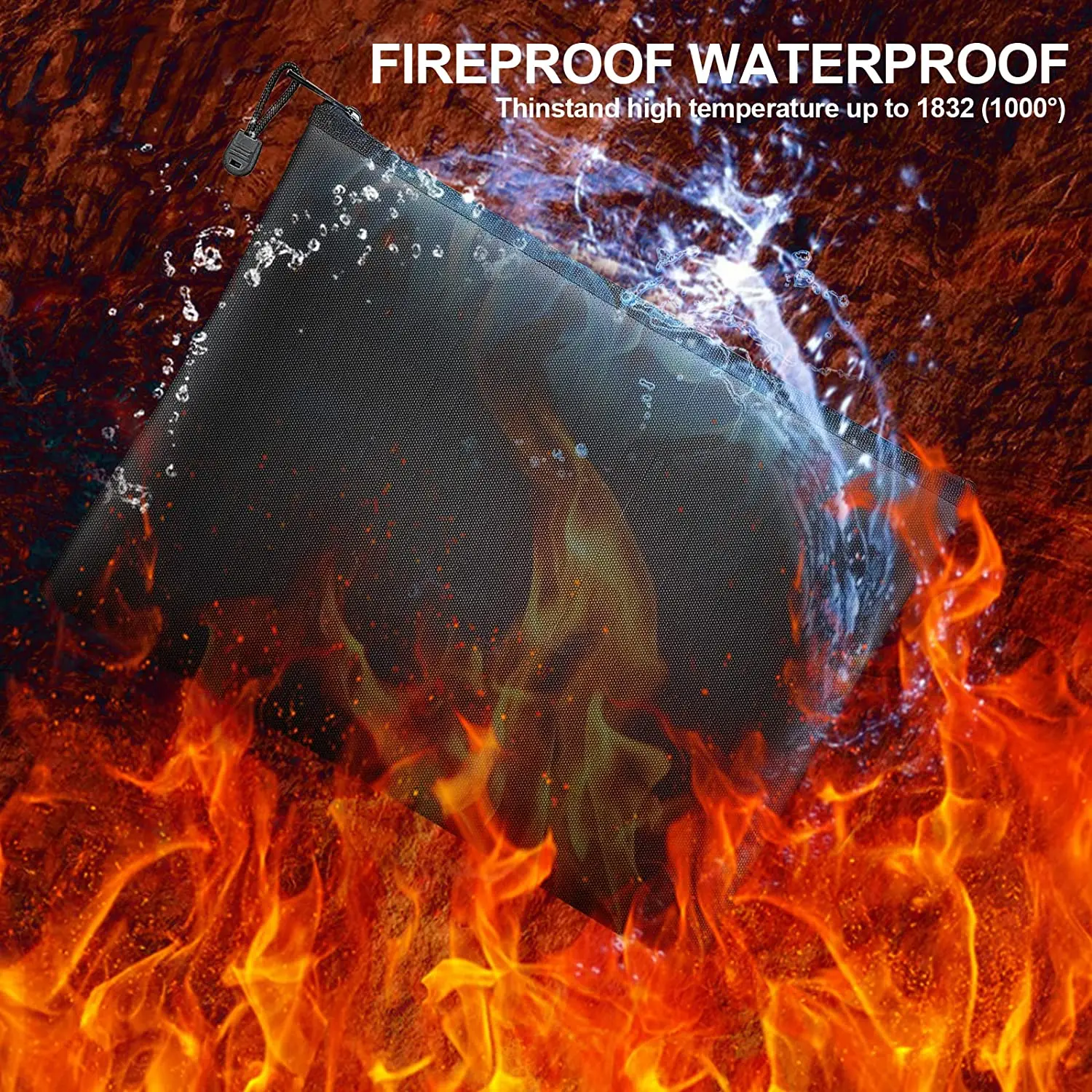 Multi-function Fireproof Document Bag with Zipper for for A4 Letter Size Document Holder File Cash Tablet Passport and Valuables