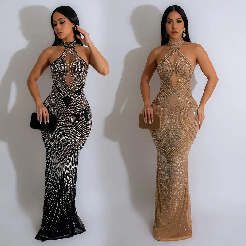 Luxury Sweep Train Halter Sleeveless Party Dress Trumpet Fishtail Ball Gown Evening Dresses Ladies Women