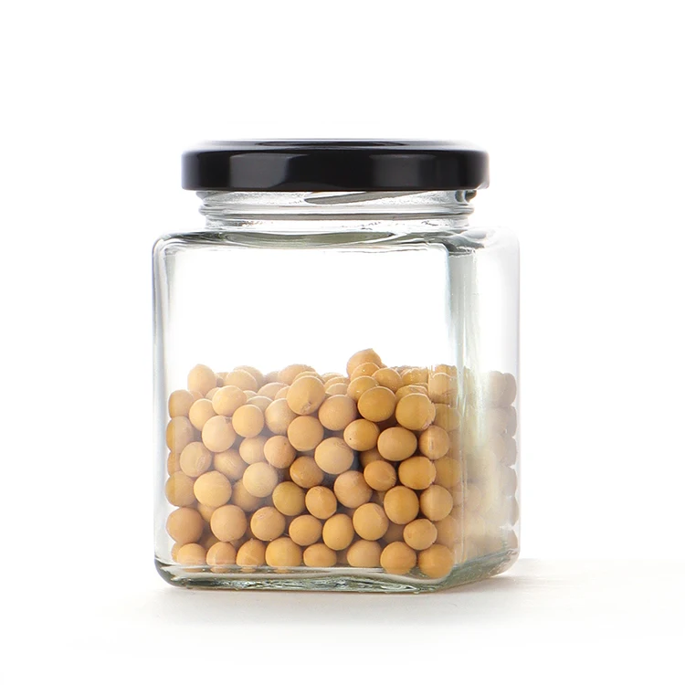 High quality square 380ml glass hot sauce jar chili bottle tomato sauce honey jar pickles beef paste bottle