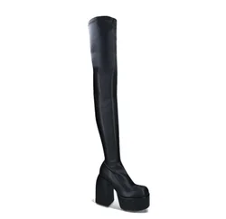 punk style autumn winter boots elastic microfiber shoes woman ankle boots high heels black thick platform long knee high boots