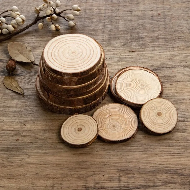 Оптовая продажа круглые натуральные березовые деревянные Экологически чистые Незаконченные декоративные деревенские Ломтики для поделок