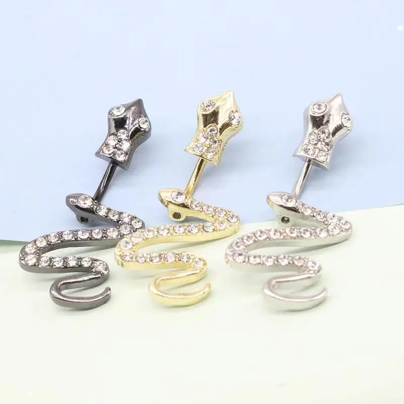  Sexy Women 316L Stainless Steel Snake Belly Ring Rhinestone Silver Navel Nail Piercing Body