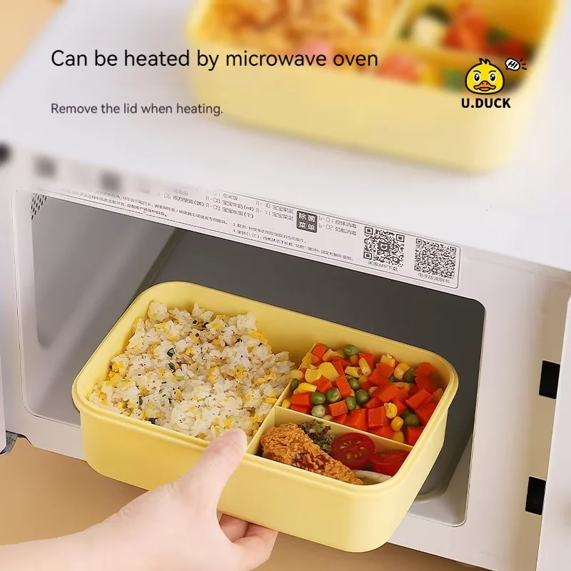 Small Yellow Duck Microwaveable Heating Students Work With Lunch Box Set Compartment Fruit Sealed Lunch Box