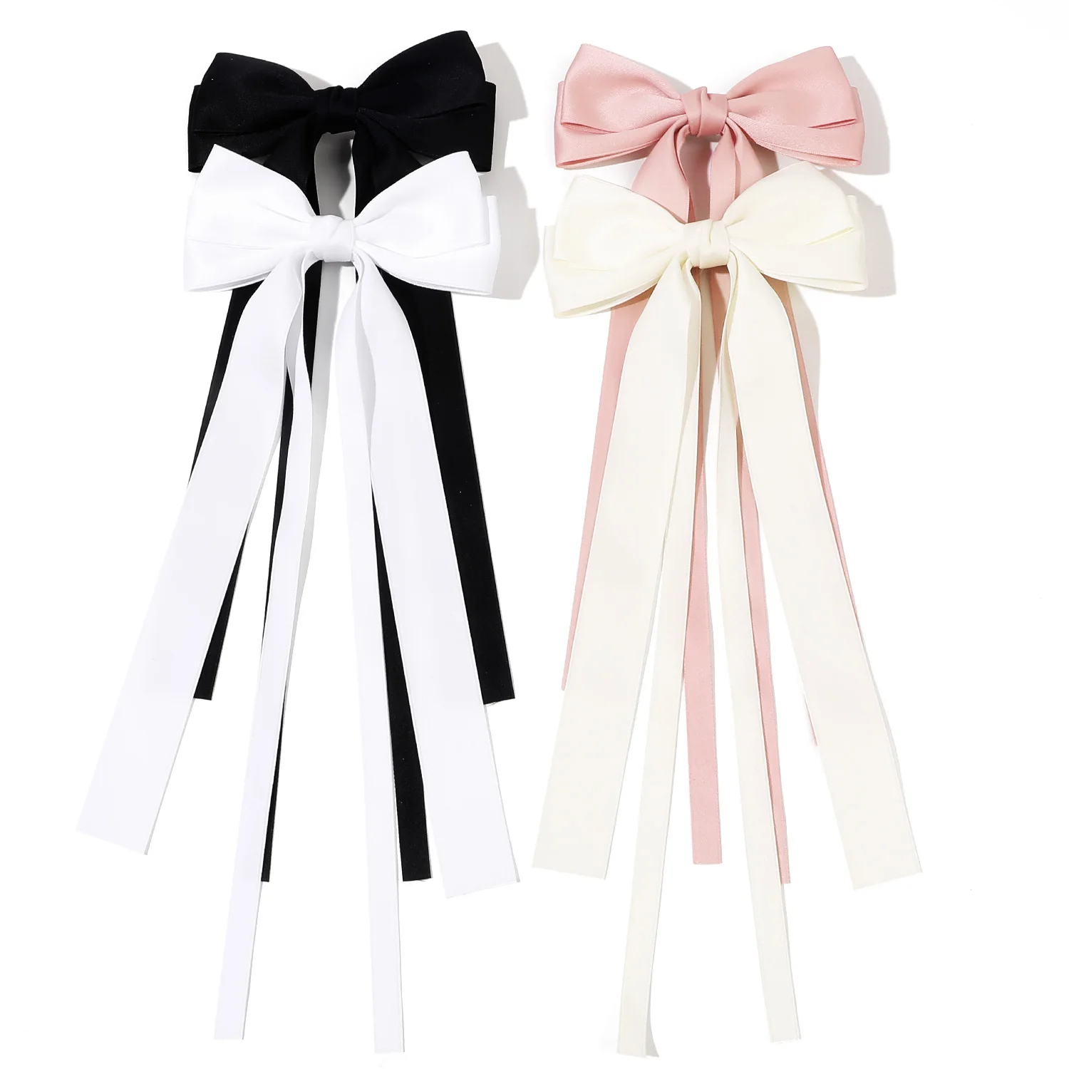 Wholesale Hair Bows for Women Girl Clips Hair Ribbon Tassel Cute Hair Accessories Silky Satin Ponytail Holder Bow Clip