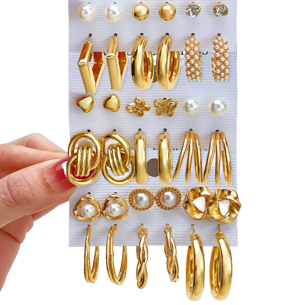 Модные серьги с геометрическим жемчугом и бабочкой, 6 пар из сплава, новый преувеличенный твист для унисекс для вечеринок