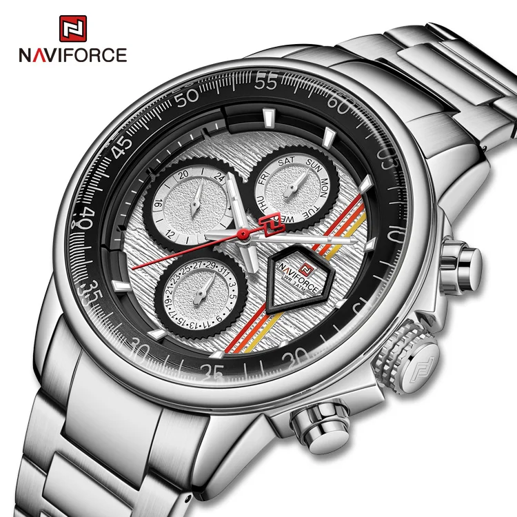  NAVIFORCE 9184 SW роскошные стальные военные наручные часы спортивные мужские водонепроницаемые кварцевые