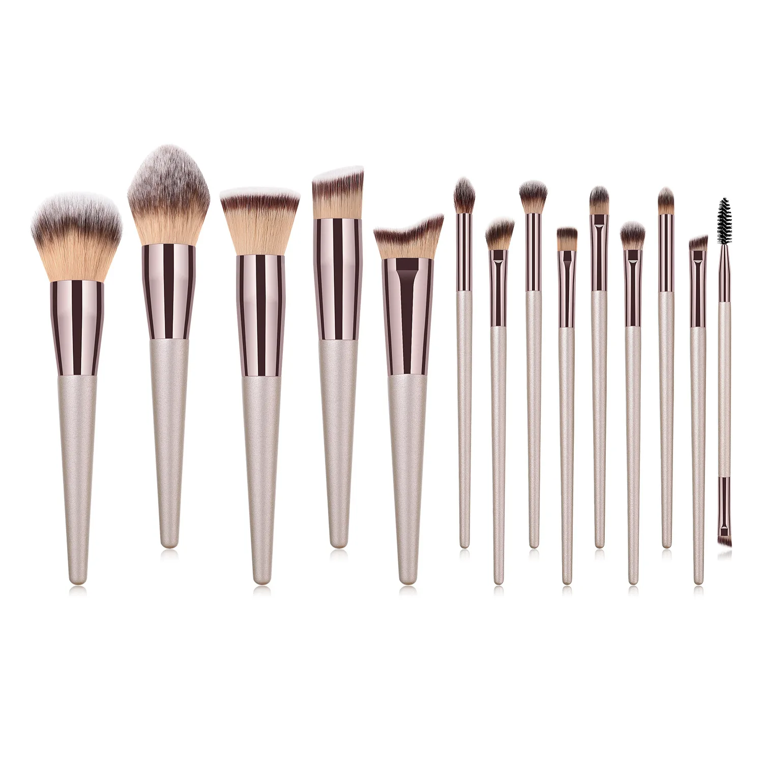 wholesale private label high quality champagne color nude grey light brown 14 pcs makeup brush set