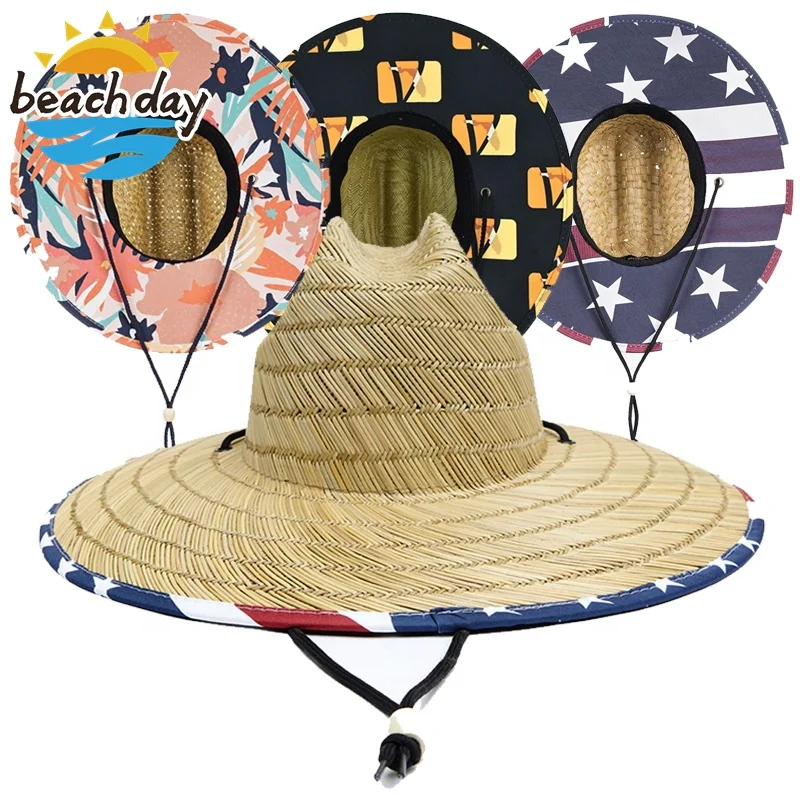 Beach Day Mens Custom Straw Hat with Logo Cool Fishing Print Designs Sun Hats for Men Protects Summer Sun Lifeguard Hat