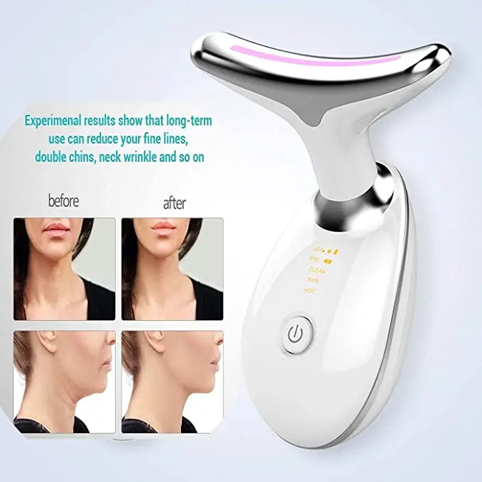22 Electric Portable Smart Sonic High Frequency Vibration Face & Neck Lifting Massager With Heating