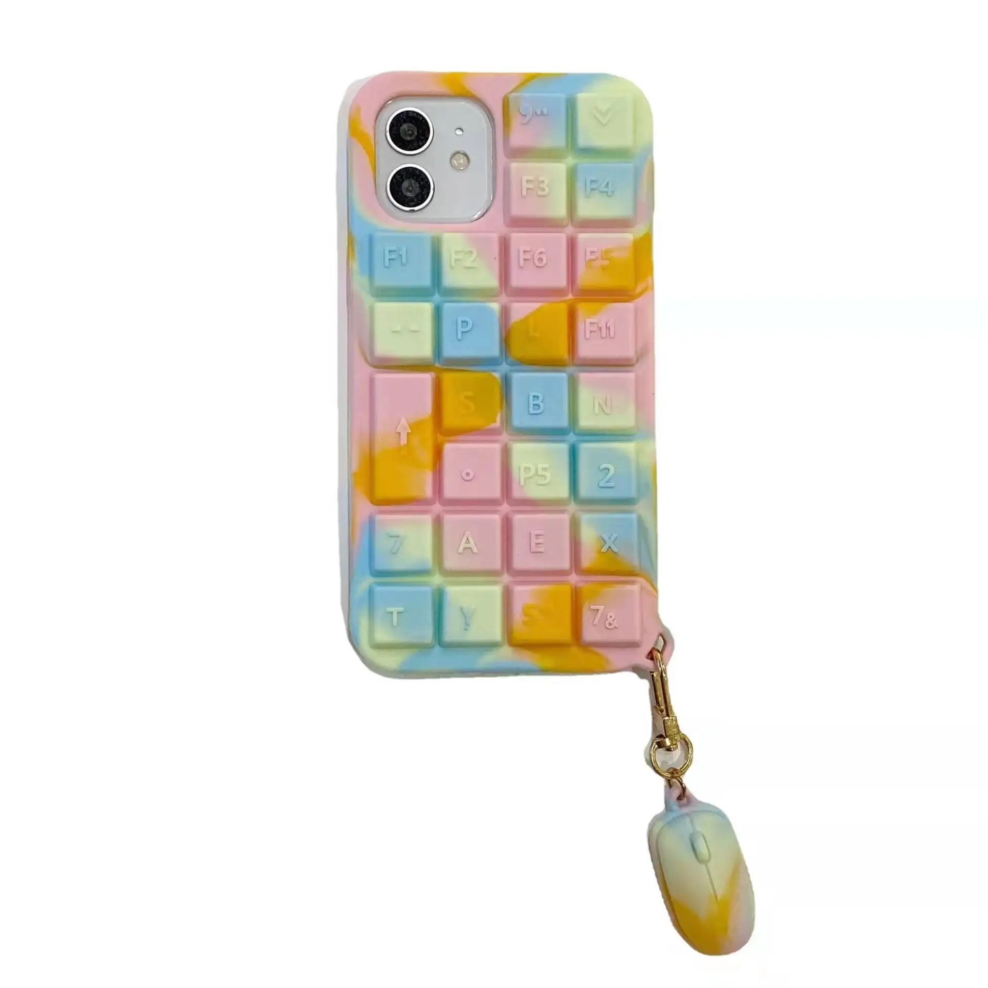 ins Macaron Color 3D Keyboard Mouse Phone Case For IPhone 13 12 11 Pro Max XR X XS Max 6 7 8 Plus Protect Back Cover