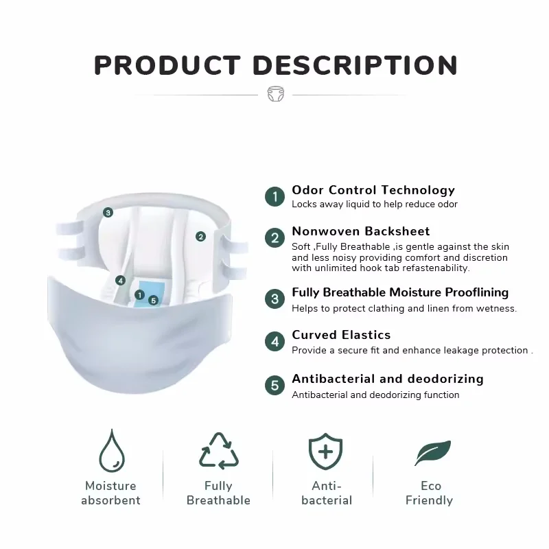 XL Disposable Adult Diaper Manufacturer for Elderly Wholesale Comfortable Incontinence Diaper Sap Absorption Core Adult Diaper