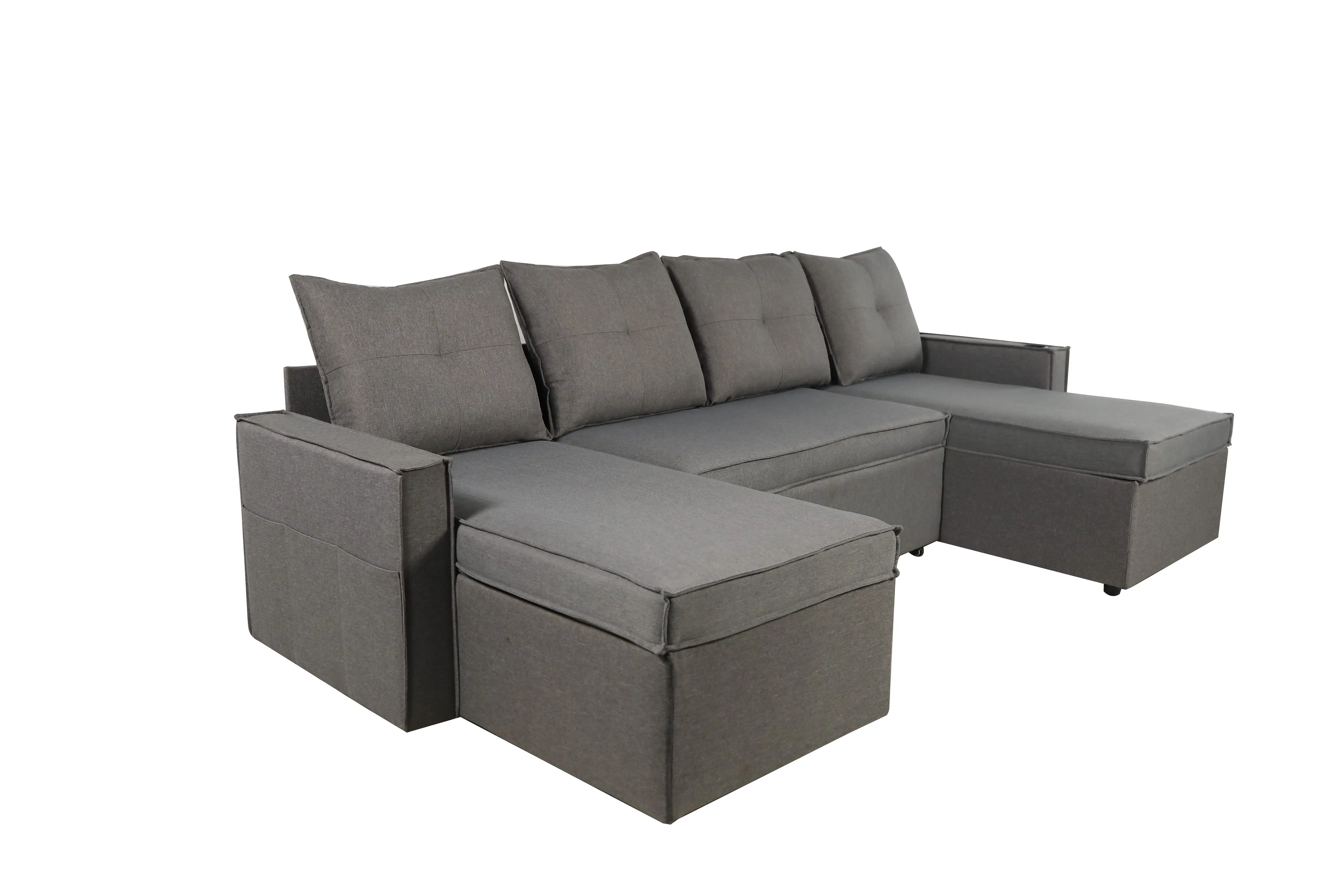 High Quality Fabric Mutil-Functional U-Shaped Smart Corner Sofa Bed Small Size Modern Apartment Leisure Lounge Living Room