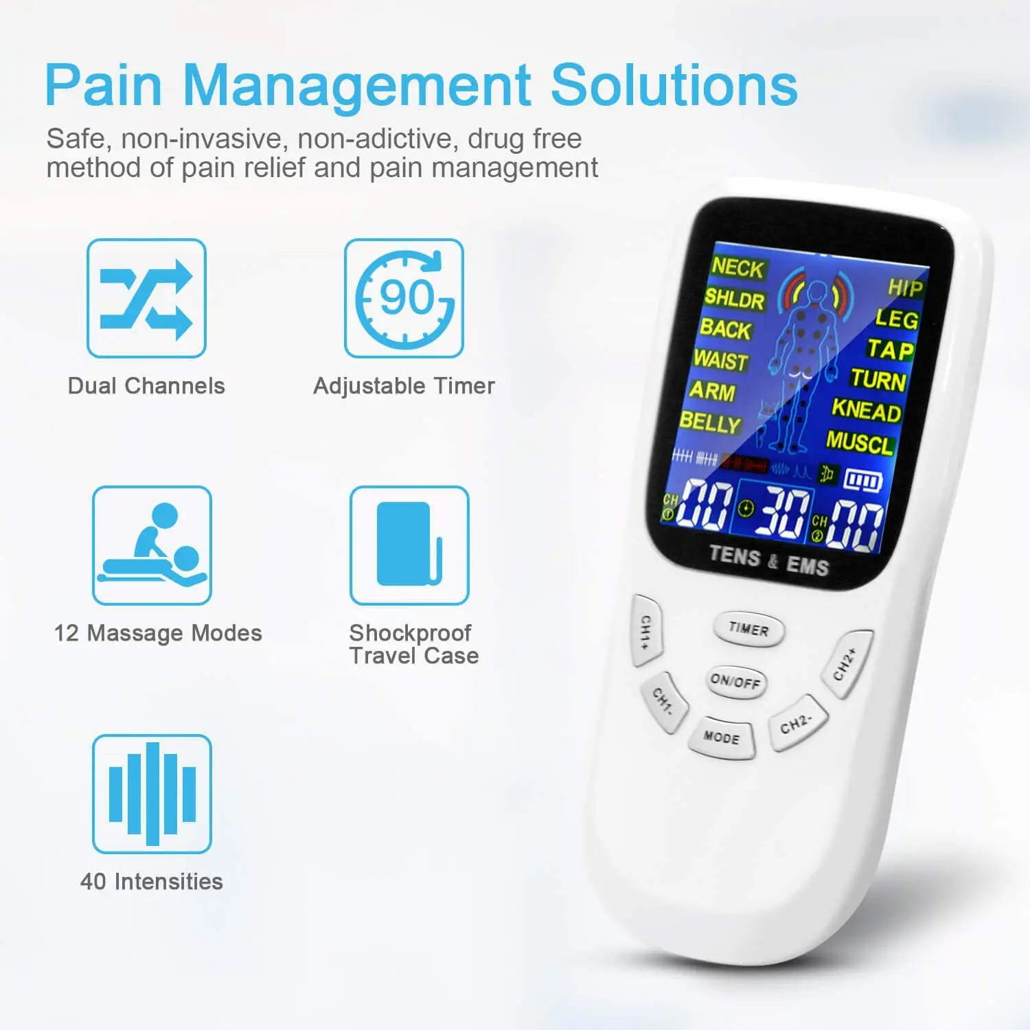 2024 Hot Sell 12 Modes TENS Unit EMS Massage Muscle Stimulator Electronic Pulse Massager Tens Machine Physiotherapy