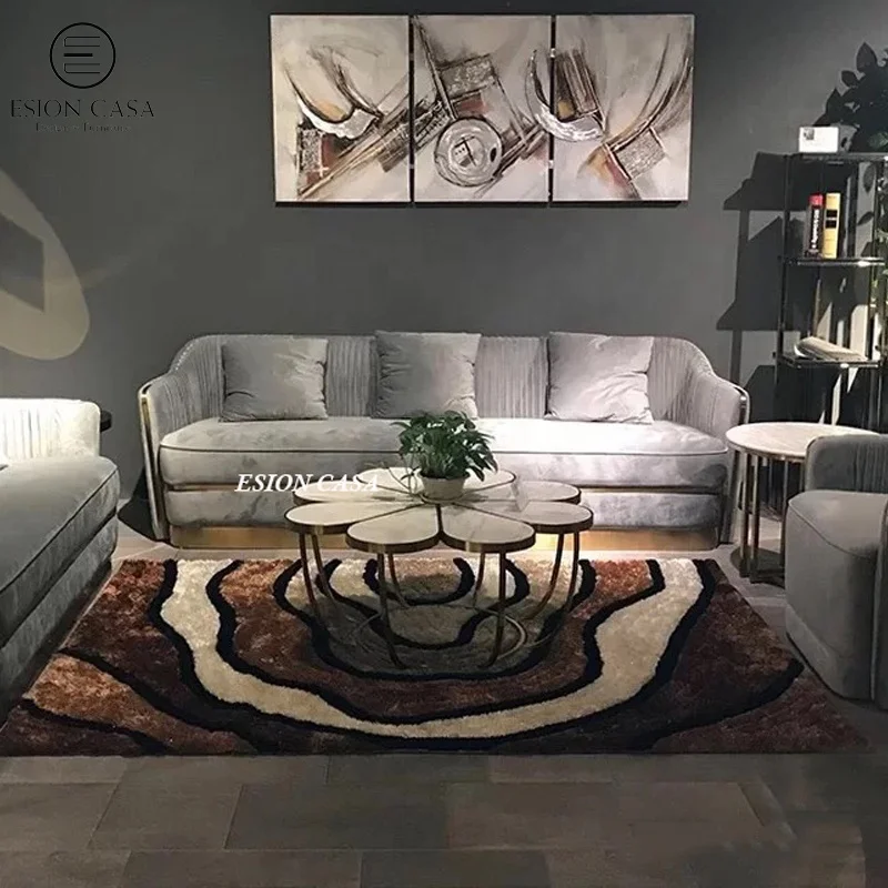 ESION CASA modern Italian genuine leather Sofa Set Designs Luxury 3 Seater Sofa Gold Luxury Living Room Furniture Set Sofa