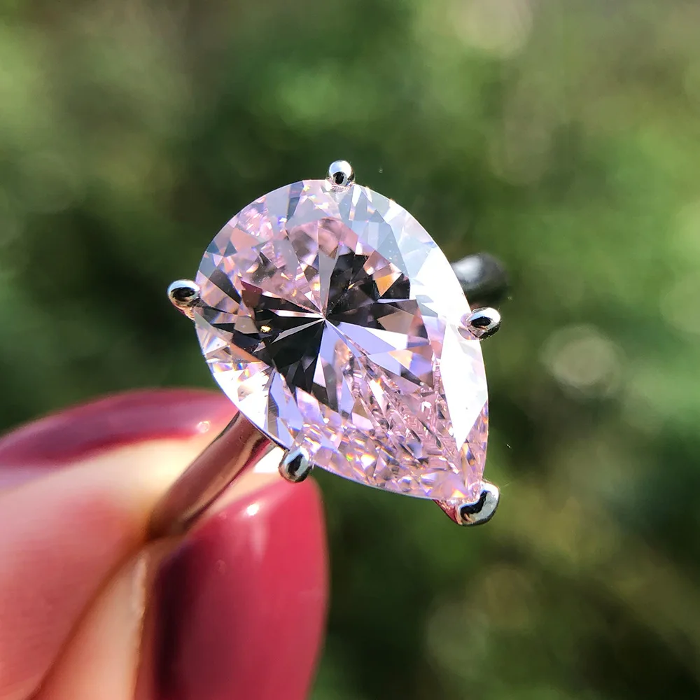 Europe And The United States Hot Selling 925 Silver High Carbon Diamond 10 Carat Diamond Ring Drop-Shaped 10*14 Carat Engagement