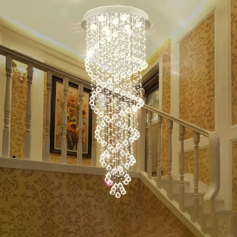 Wholesale Double Spiral Duplex Building Crystal Modern Simple Villa Rotating Staircase Pendant Light led