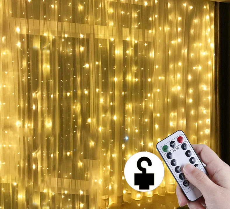 Светильники-занавески с крючком 3 х3 м USB 300 светодиодная гирлянда дистанционным таймером Рождественская для свадебного украшения