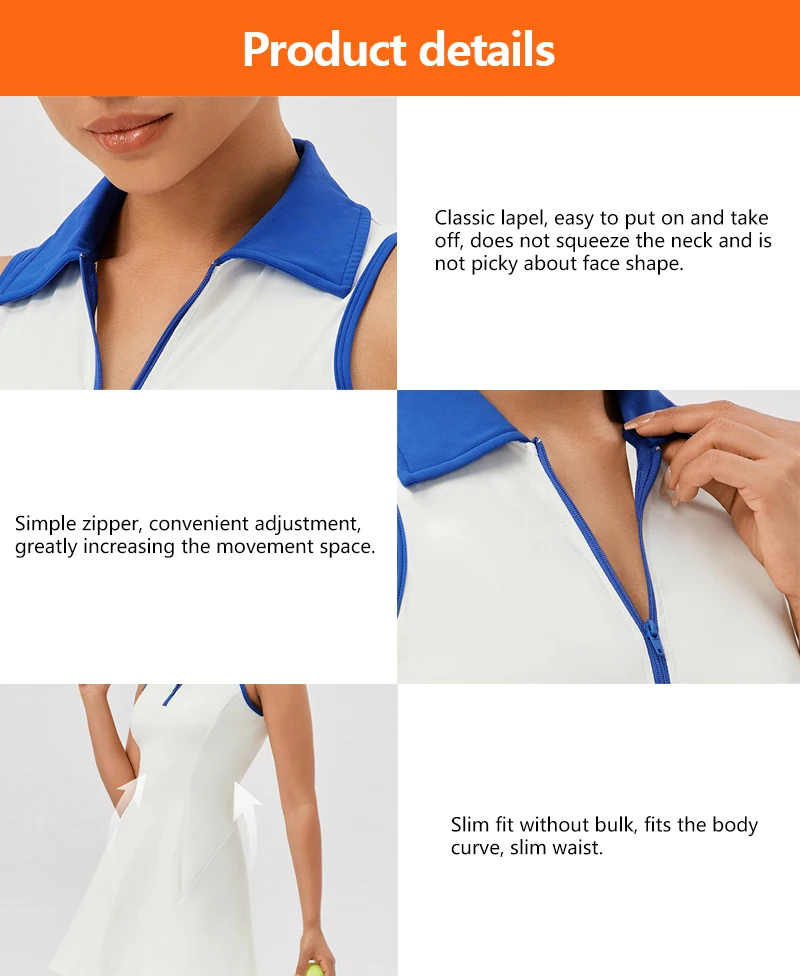 Enerup Hot sale lapel one piece tennis dress custom athletic tennis dress slim fit running wear pickleball paddle padel tennis