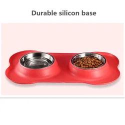 Silicone Mat Dog Feeder Travel Pet Bowl Stainless Steel Double Dog Feeding Food Bowl