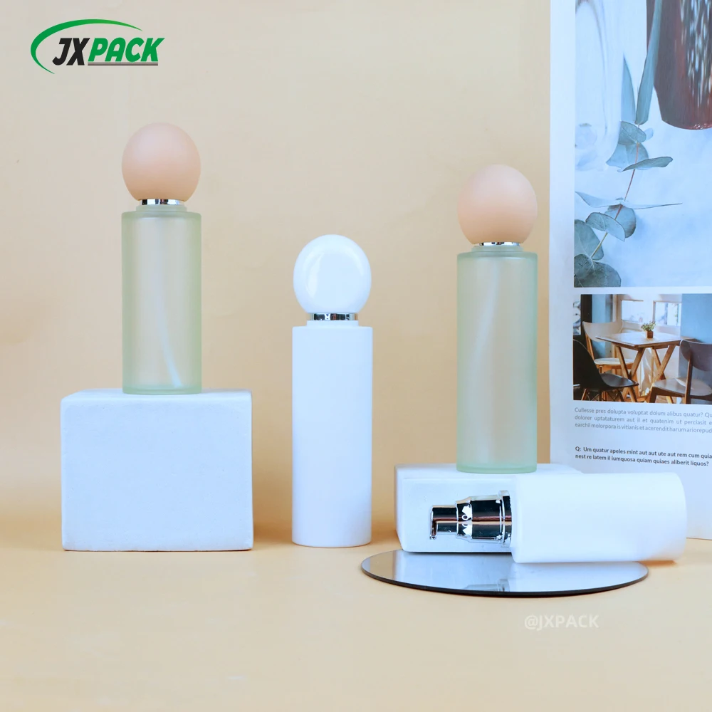 Cylindrical Green Frosted 80ml 100ml Plastic Packaging Set Skincare Cosmetics Cream Jar Lotion Toner Spray Pump Bottle
