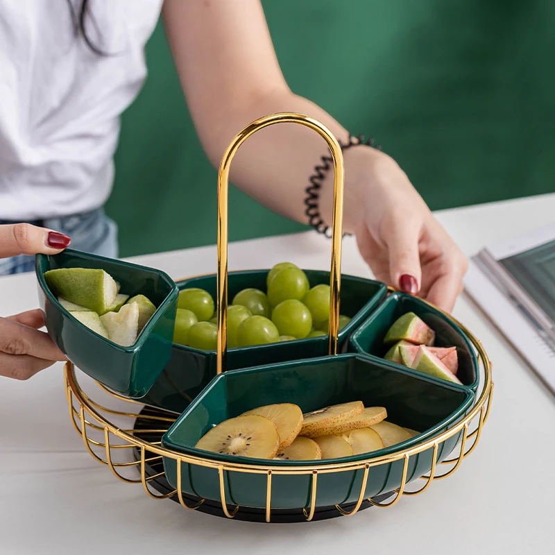 OSBORN light luxury Creative personality rotatable ceramic portable dried fruit plate fruit basket grid snack tray