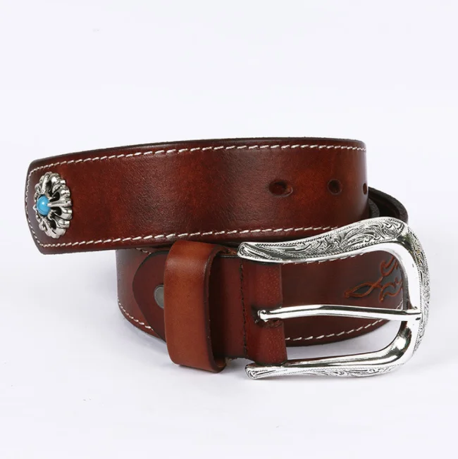 2022 new design ethnic style leather pin buckle belt unisex personalized printing leather belt