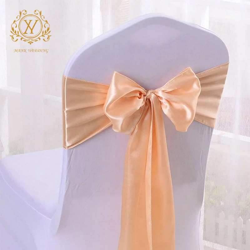 Wholesale Multi-color Optional Satin Ribbon Chair Straps Bow Chair Covers for Banquet Wedding Chair Back Decoration