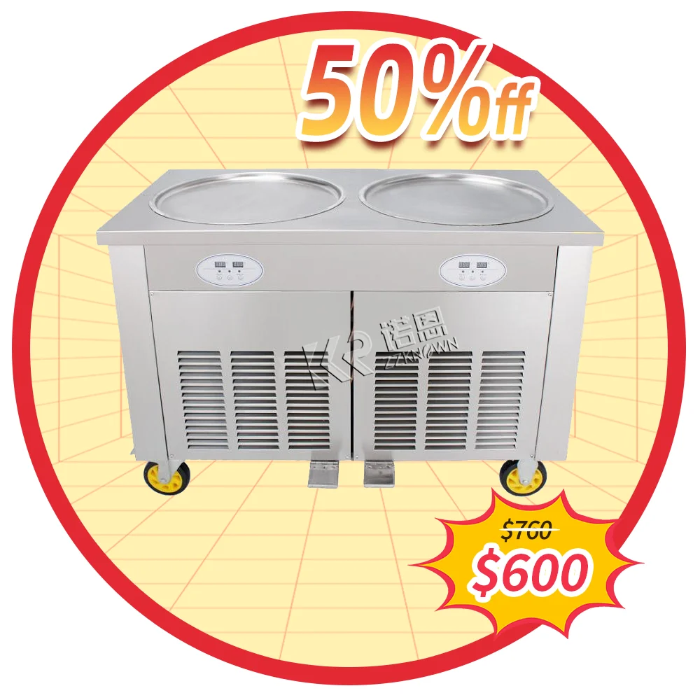 2024 Double Pan Thailand Roll Fried Ice Cream Machine Ice Cream Cold Plate Fry Ice Cream Machine