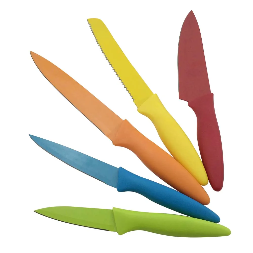 6Pcs Non-Stick Coating Knife Set Colorful Blade With Acrylic Block