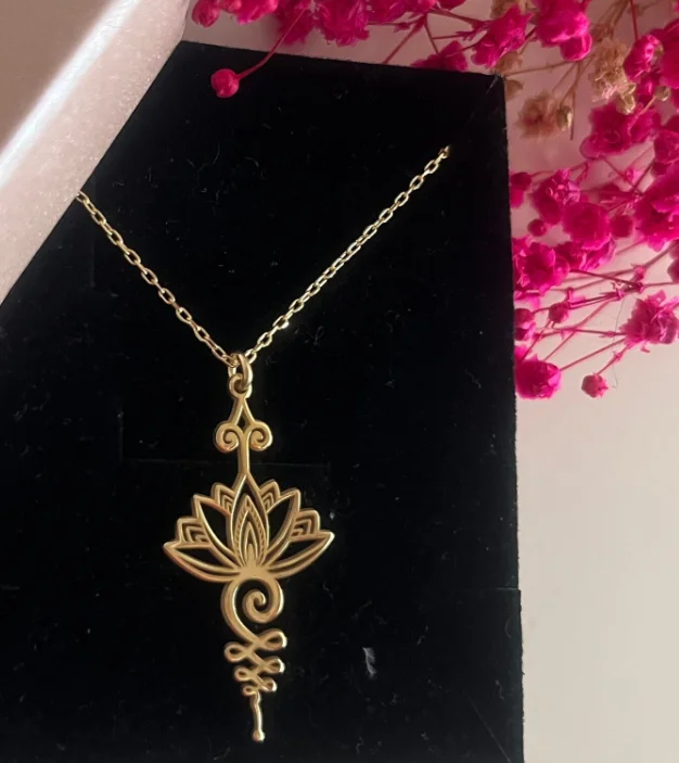 Lotus Flower Unalome Yoga Sanskrit Buddhist Necklace Meditation Necklace Yoga Chakra Jewelry Spiritual Symbol Charm