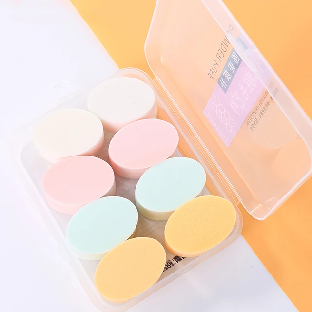 Lameila Hot Sale NR Wedge Puff Oval Make Up Face Puff Care Material Colorful Olive Type 8pcs Cosmetic Powder Puff A79935