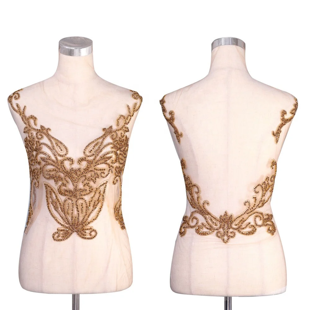 DRA-400 Fashion Tube top rhinestone beads gold patches for wedding bridal dress
