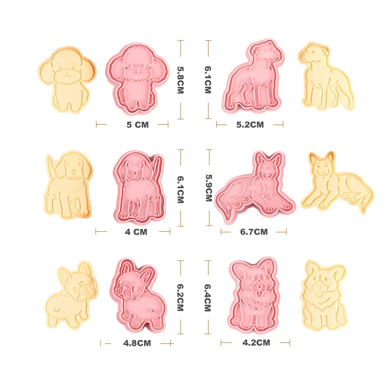 Kitchen Baking Tools Fondant Cutters 6pcs/set Pink Color Animal Cookie Dog Molding Biscuit