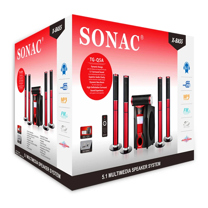  Горячая sonac TG-Q5A 5 1 динамик домашнего кинотеатра беспроводная акустическая система портативный открытый сабвуфер led стерео dj usb