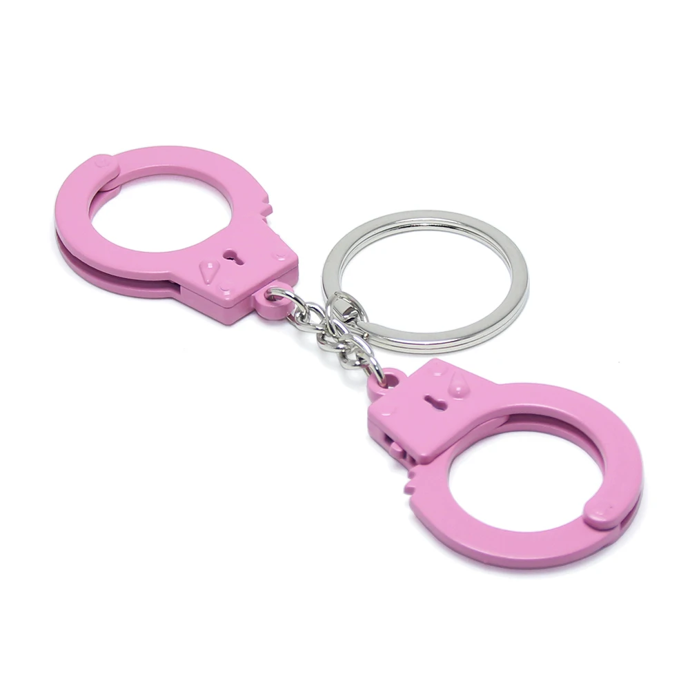 Pink Handcuff Keyring EDC Reduce Stress Decompression Anti Stress Finger Toys Adult Key Holder Metal Mini Handcuffs Keychain
