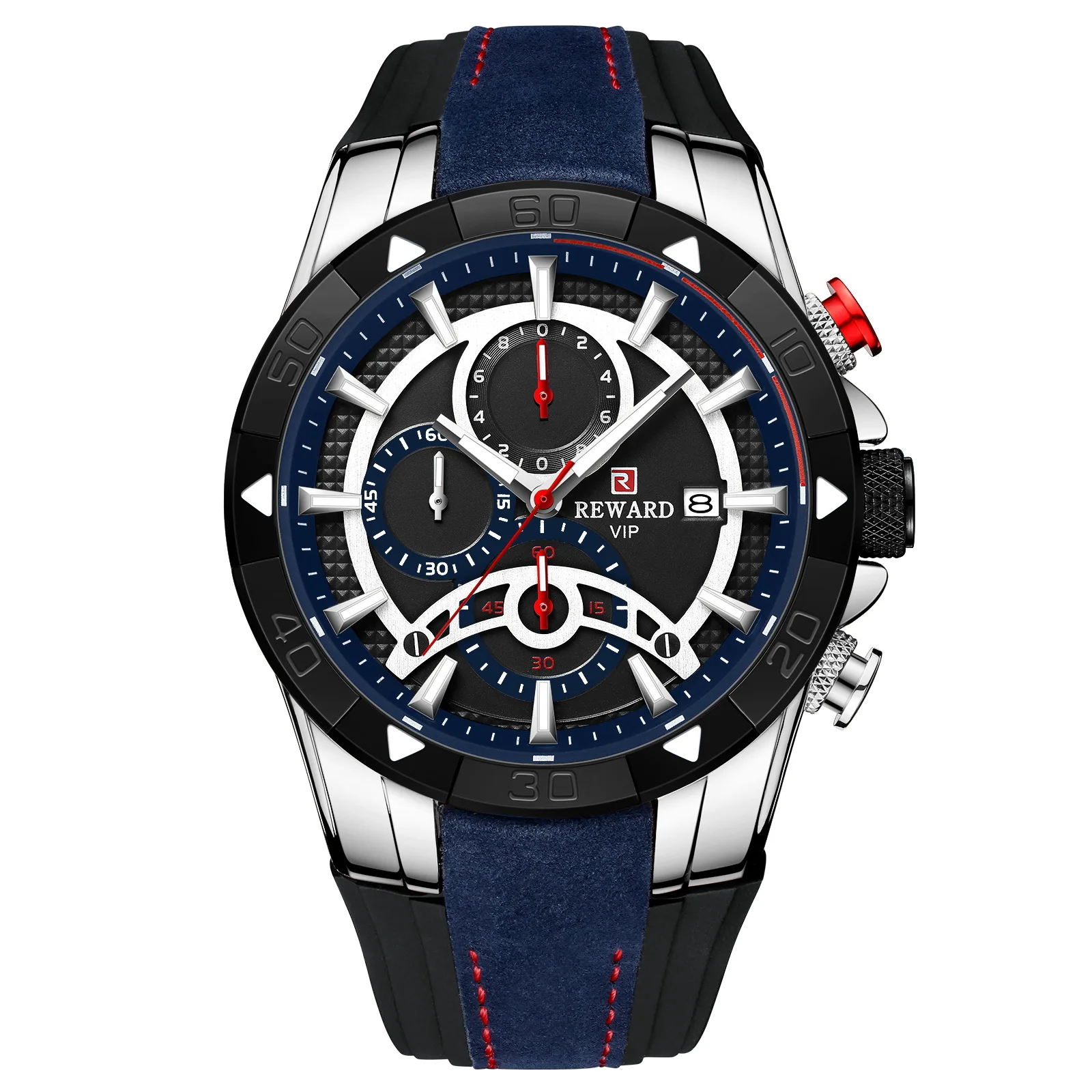 REWARD Top Design large dial with luminous decorative hands made of silicone leather quartz chronograph watch men punk style