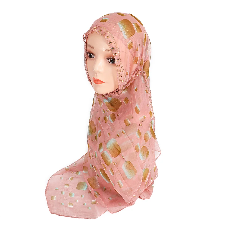 Newest scarf malaysia printed rhinestone shimmer hijabs shawl women hot drill islamic abaya polyester ladies hijab muslim