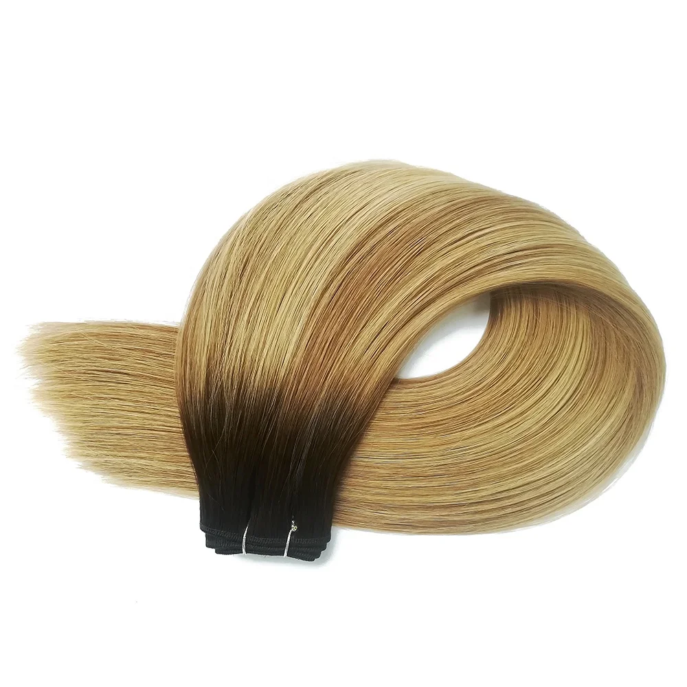 Machine Weft Hair Extensions R4/D10/16 Rooted Brown Cuticle Aligned Human Virgin Bundle Hair 100% Remy Double Drawn Vendor sale