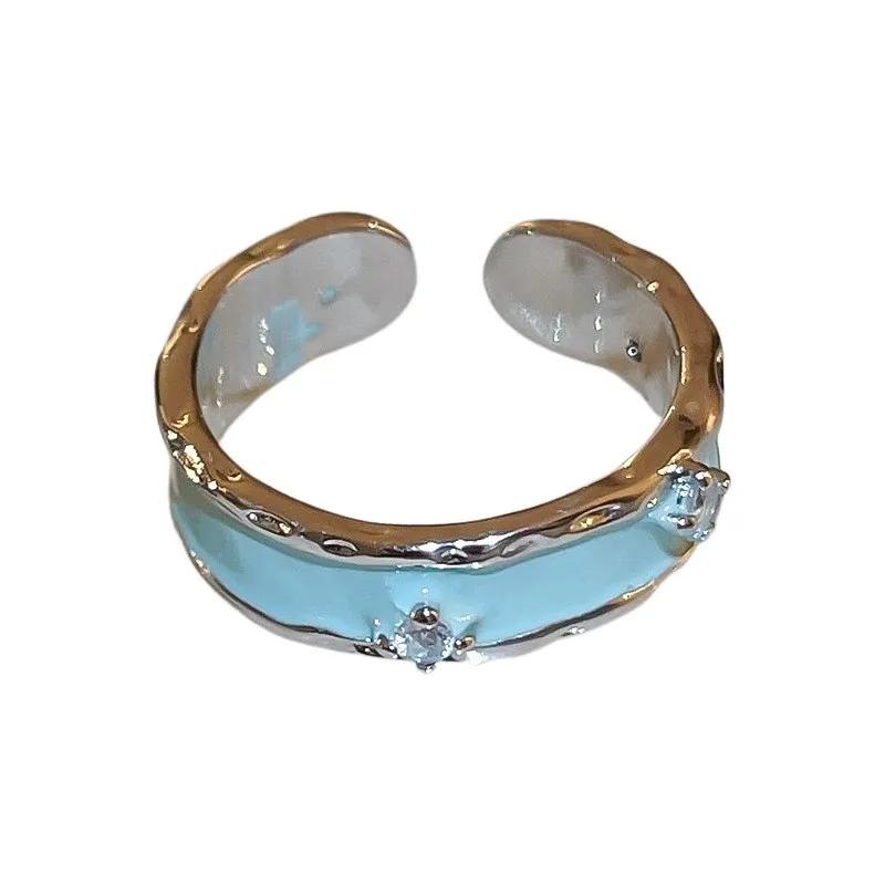 2023 Korean Fashion Enamel Glaze Rings For Women Handmade Inlaid Zircon Open Luxury Couple Ring Jewelry Unusual Gifts