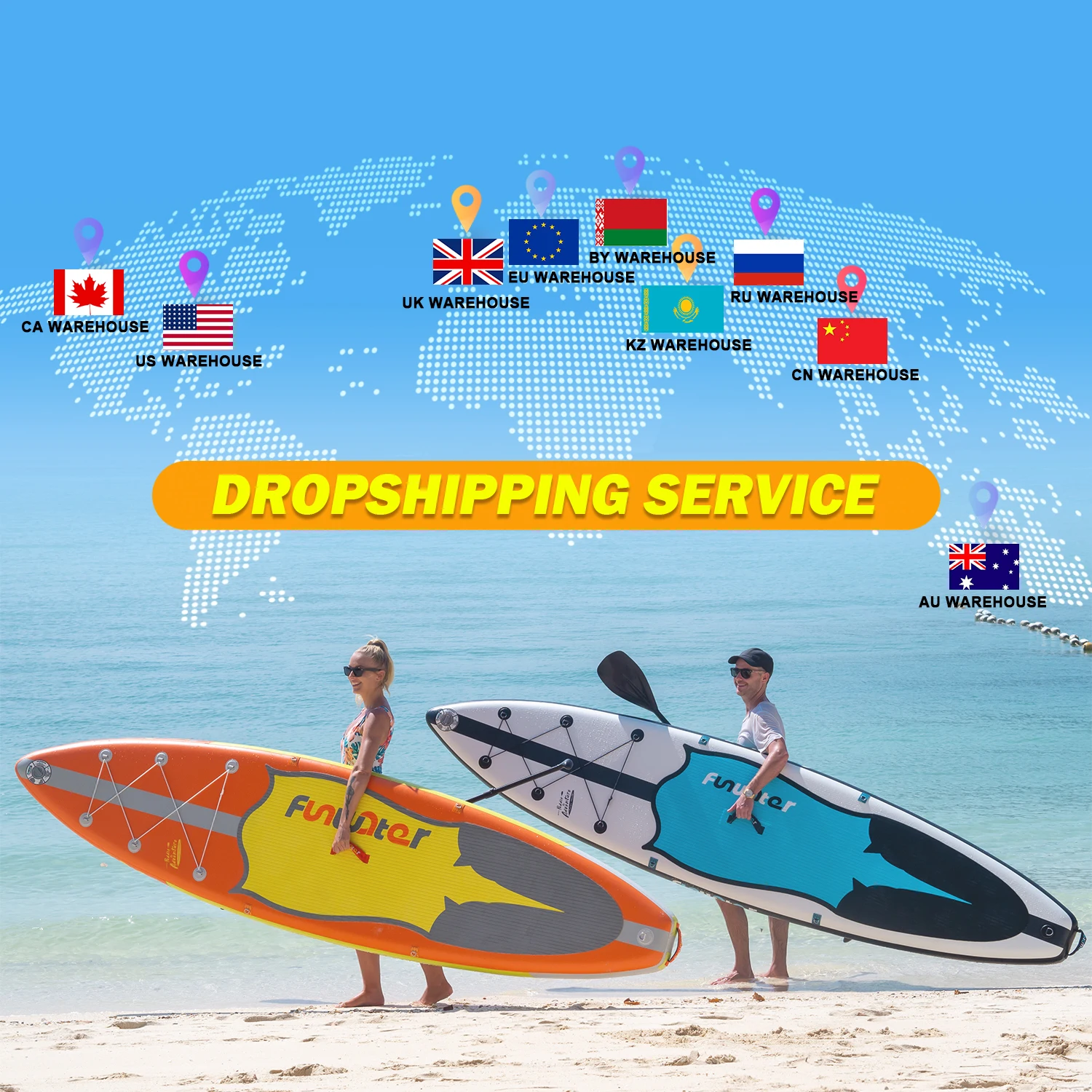 FUNWATER Dropshipping OEM paddle board inflatable sup double layer surf leash stand up paddle board supboard iboard