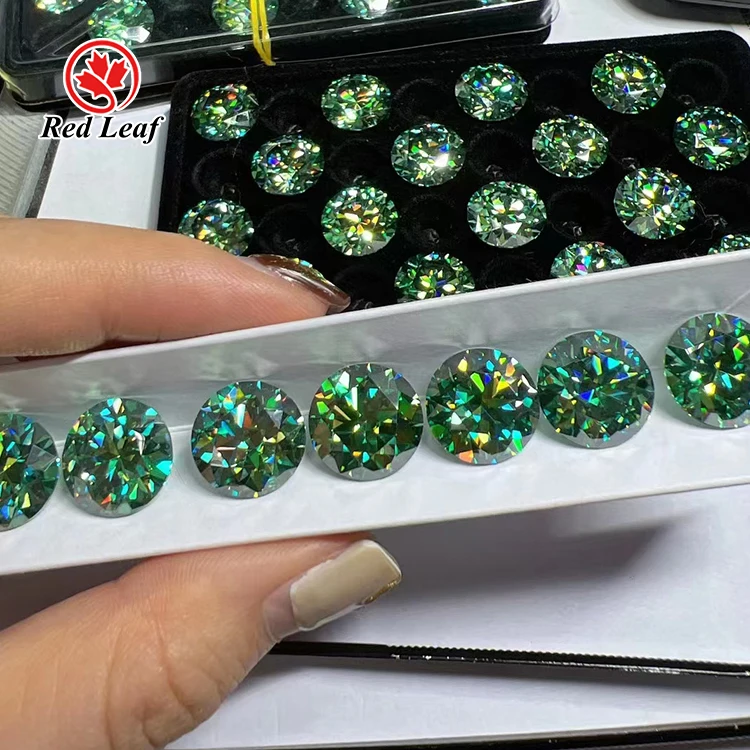 Redleaf wholesale moissanite GRA certified green diamond cut green round loose moissanite stones 6.5mm moissanite jewelry