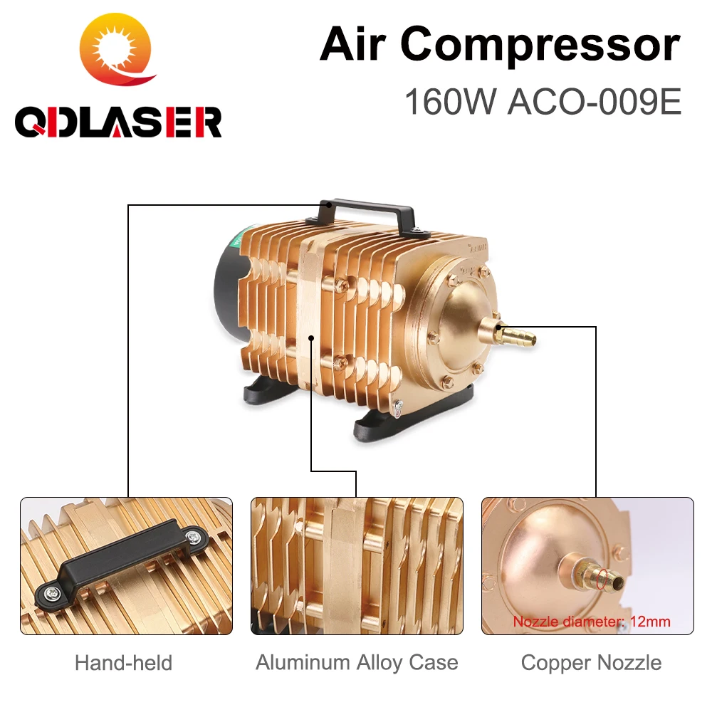 QDLASER Air Compressor 160W ACO-009E Electrical Magnetic Air Pump 110/220V 50/60HZ for CO2 Laser Engraving Cutting Machine