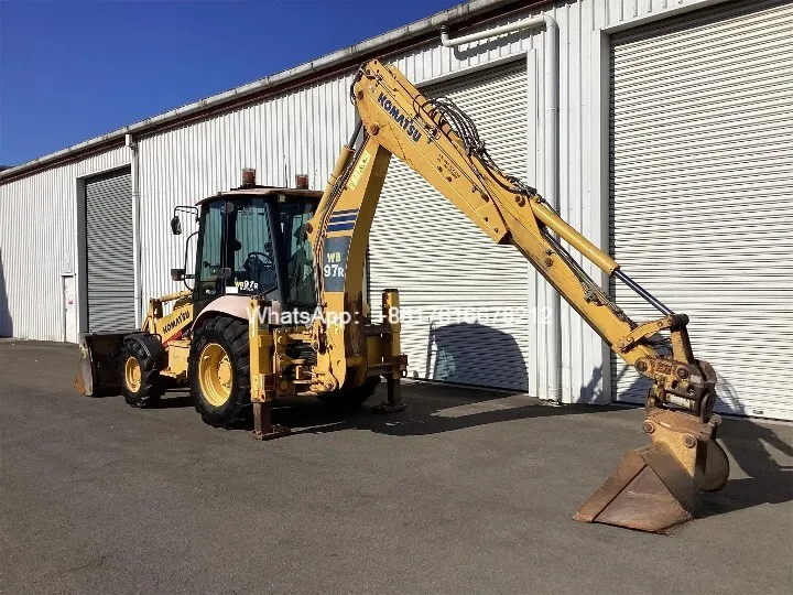 A used Komatsu WB97R-5 backhoe loader for sale, in good condition and available at a cheap price