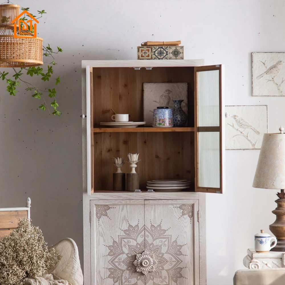 2024 French Nordic Natural Wooden Bedroom Furniture Bed Side Table Solid Pine Wood Nightstand