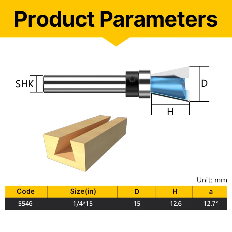 HUHAO Woodworking Engraving bit Dovetail chamfer Slotting Tenoning joinery Milling Cutter Dovetail Router Bits